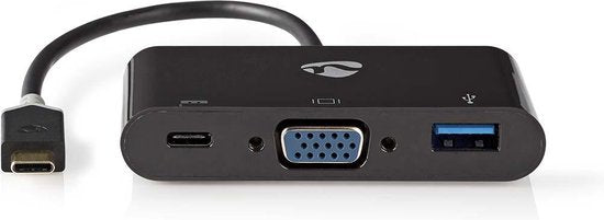 Nedis USB Multi-Port Adapter - USB 3.2 Gen 1 - USB-C Male - USB-A Female / USB-C Female / VGA Female 15p - 0.20 m - Rond - Verguld - PVC - Antraciet - Window Box - afbeelding 1
