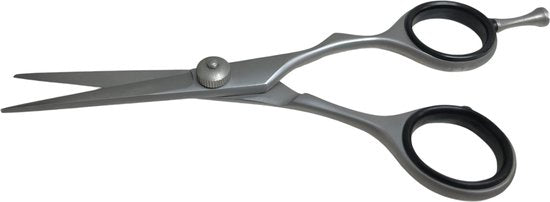 Kappersschaar Goede kwaliteit/prijsverhouding te Gebruiken voor alle Natuurlijke Haren voor Mens en Dier, Rechtshandig 5,5 inch Matzilver met Leatherlook Etui - afbeelding 1