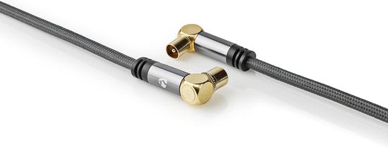 Nedis Coaxkabel - IEC (Coax) Male - IEC (Coax) Female - Verguld - 75 Ohm - Viervoudig Afgeschermd - 5.00 m - Rond - Katoen - Grijs / Gun Metal Grijs - Cover Window Box - afbeelding 1