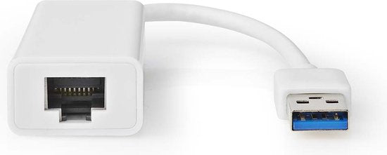 USB-A Adapter - USB 3.2 Gen 1 - USB-A Male - RJ45 Female - 1 Gbps - 0.20 m - Rond - Verguld / Vernikkeld - PVC - Wit - Polybag - afbeelding 1