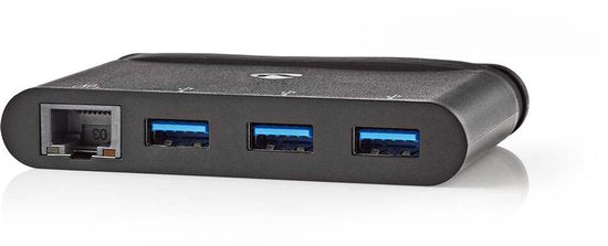 Nedis USB Multi-Port Adapter - USB 3.1 - USB-C Male - RJ45 Female / 3x USB-A - Rond - Vernikkeld - Zwart - Window Box met Euro Lock - afbeelding 2