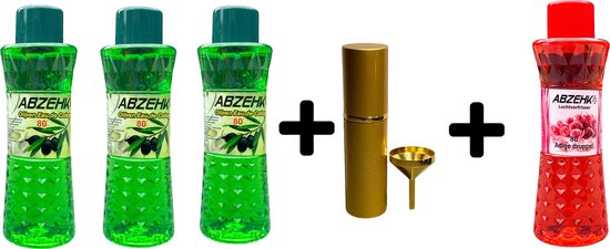 Abzehk Eau de Cologne Olijven 400ml 3x + Parfumverstuiver 1x + Eau de Cologne Adige Druppel 400ml 1x - afbeelding 1