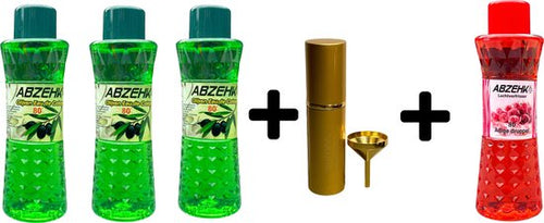 Abzehk Eau de Cologne Olijven 400ml 3x + Parfumverstuiver 1x + Eau de Cologne Adige Druppel 400ml 1x - afbeelding 1
