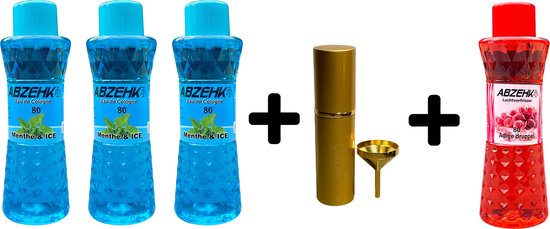 Abzehk Eau de Cologne Menthe & Ice 400ml 3x + Parfumverstuiver 1x + Eau de Cologne Adige Druppel 400ml 1x - afbeelding 1