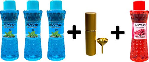 Abzehk Eau de Cologne Menthe & Ice 400ml 3x + Parfumverstuiver 1x + Eau de Cologne Adige Druppel 400ml 1x - afbeelding 1