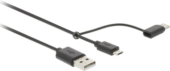 Nedis 2-in-1-Kabel - USB 2.0 - USB-A Male - USB Micro-B Male / USB-C Male - 480 Mbps - 1.00 m - Vernikkeld - Rond - PVC - Zwart - Blister - afbeelding 9