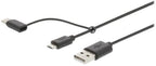 Nedis 2-in-1-Kabel - USB 2.0 - USB-A Male - USB Micro-B Male / USB-C Male - 480 Mbps - 1.00 m - Vernikkeld - Rond - PVC - Zwart - Blister - afbeelding 12