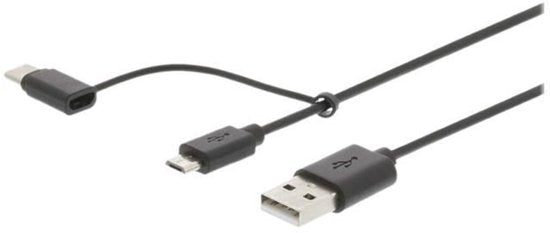 Nedis 2-in-1-Kabel - USB 2.0 - USB-A Male - USB Micro-B Male / USB-C Male - 480 Mbps - 1.00 m - Vernikkeld - Rond - PVC - Zwart - Blister - afbeelding 12