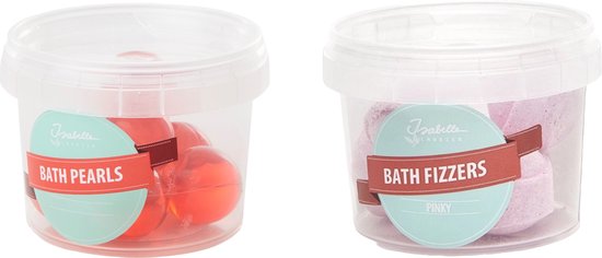Isabelle Laurier Bath Pearls Passion Fruit 8x3,5g + Bath Fizzers Pinky 5x8g - 12 doosjes (6+6) in overdoos - afbeelding 1
