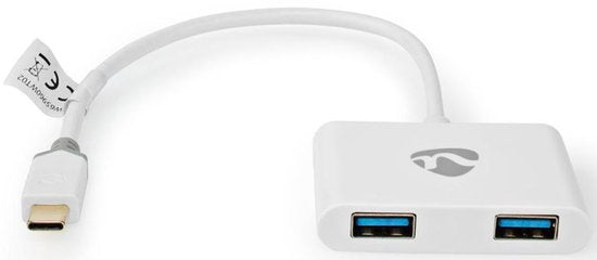 Nedis USB Multi-Port Adapter - 2-in-1 - USB 3.1 Gen1 - USB-C Male - 2x USB-A - 1000 Mbps - 0.20 m - Rond - Verguld - PVC - Wit - Window Box - afbeelding 5