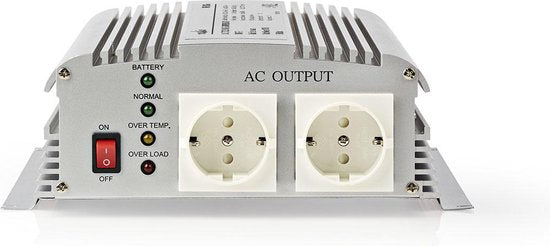 Nedis Inverter Gemodificeerde Sinusgolf - Ingangsvoltage: 24 V DC - Apparaat stroomoutput: 2 - 230 V AC 50 Hz - 1000 W - Piekvermogen: 2400 W - Type stopcontact: F (CEE 7/3) - Accuklemmen - Zilver - afbeelding 1