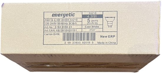 15 stuks Energetic Spot GU10 4,9 W (64 W) Helder Wit (4000 K) - afbeelding 3