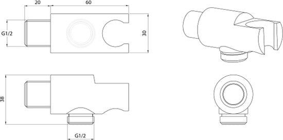 Differnz Inbouw handdouche houder 60 x 38 x 30 mm wit - afbeelding 1