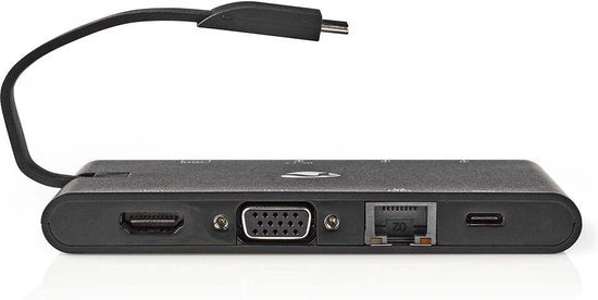 USB Docking Station - USB 3.2 Gen 1 - USB-C Male - HDMI Female / Micro SD / RJ45 Female / SD / VGA Female 15p / 2x USB-A / 2x USB-C - Rond - Vernikkeld - Zwart - Window Box met Euro Lock - afbeelding 5