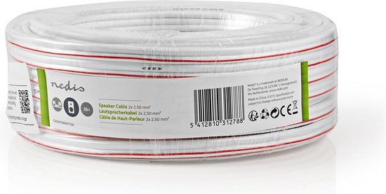 Nedis Speaker-Kabel - 2x 2.50 mm² - CCA - 25.0 m - Rond - PVC - Wit - Folieverpakking - afbeelding 2