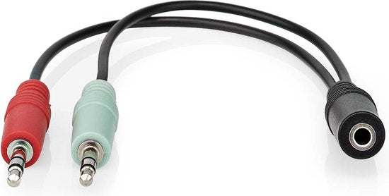 Nedis Stereo-Audiokabel - 3,5 mm Female - 2x 3,5 mm Male - Vernikkeld - 0.20 m - Rond - Zwart - Doos - afbeelding 1