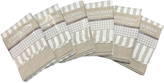 6 x set à 2 st Theedoek 50 cm x 50 cm Beige 100 % Katoen - afbeelding 1