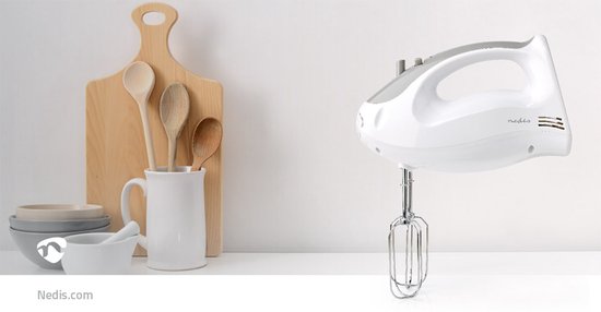 Nedis Handmixer - 200 W - 5-Snelheden - Turbo-functie - 2 Deeghaken / 2 Kloppers - Grijs / Wit - afbeelding 16