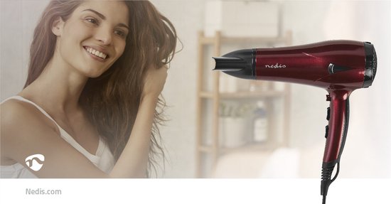Nedis Föhn - 2000 W - Concentrator / Verdeler - 3 Warmte Standen - 2 Snelheden - Oververhittingsbeveiliging - 1.80 m - Rood/Zwart - Kunststof - afbeelding 10