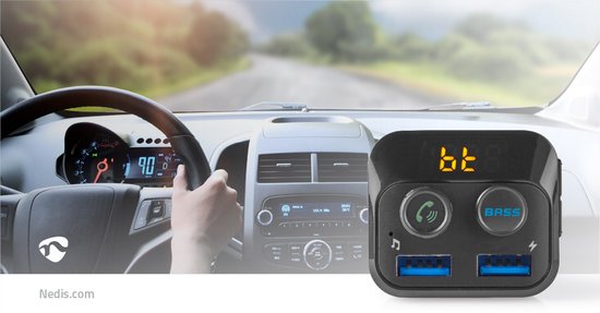 Nedis FM-Audiotransmitter voor Auto - Gefixeerd - Handsfree bellen - 1.0 " - LED-Scherm - Bluetooth - 5.0 V DC / 1.0 A / 5.0 V DC / 2.4 A - Bass boost - Google Assistant / Siri - Zwart - afbeelding 9
