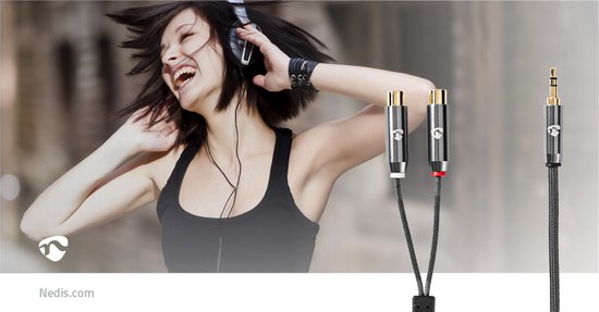 Nedis Stereo-Audiokabel - 3,5 mm Male - 2x RCA Female - Verguld - 0.20 m - Rond - Grijs / Gun Metal Grijs - Cover Window Box - afbeelding 5