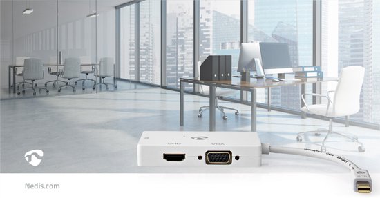 Nedis DisplayPort-Adapter - Mini-DisplayPort Male - DVI-D 24+1-Pins Female / HDMI Output / VGA Female 15p - 4K@60Hz - Vernikkeld - Schakelbaar - 0.20 m - Rond - ABS - ABS - Wit - Polybag - afbeelding 9