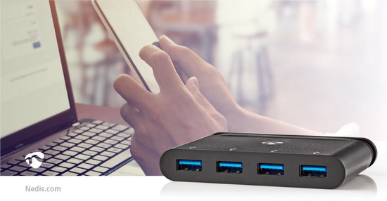 Nedis USB Multi-Port Adapter - USB 3.2 Gen 1 - USB-C Male - 4x USB-A - Rond - Vernikkeld - Zwart - Window Box met Euro Lock - afbeelding 10