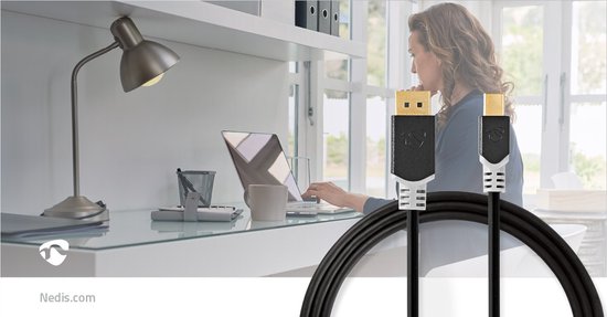 Nedis Mini DisplayPort-Kabel - DisplayPort 1.4 - Mini-DisplayPort Male - DisplayPort Male - 48 Gbps - Verguld - 2.00 m - Rond - PVC - Antraciet - Window Box - afbeelding 4