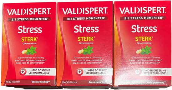 3 x Valdispert Stress Sterk - Citroenmelisse geeft rust bij stresssituaties* en Ginseng is goed voor de concentratie* - 20 tabletten - afbeelding 1