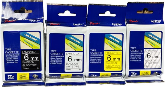 4 Verschillende ORIGINELE Brother Tze-tape 6 mm x 8 meter Super Sale - afbeelding 1