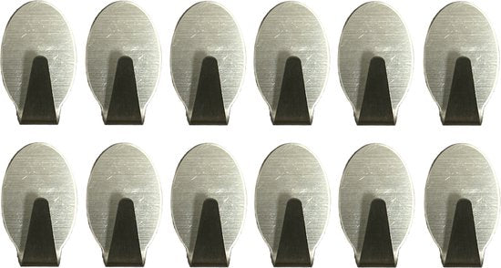 Zelfklevende Ovale Ophanghaken RVS - 12 stuks - afbeelding 1