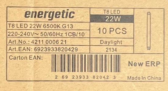 10 x Energetic T8 daglicht 6500k G13 22w 2750 Lumen 150 cm - afbeelding 4