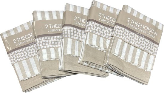 10 stuks (5 x set à 2 st) Theedoek 50 cm x 50 cm Beige 100 % Katoen - afbeelding 1