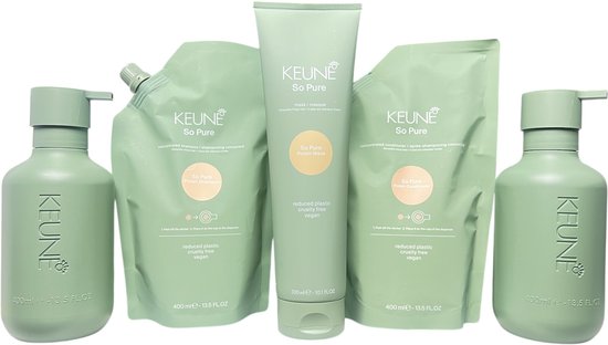 Keune So Pure Polish Shampoo 400ml + Conditioner 400ml Navulling + Masker Tube 300ml + 2 x lege fles 400 ml - afbeelding 1