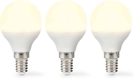 Nedis LED-Lamp E14 - G45 - 4.9 W - 470 lm - 2700 K - Warm Wit - Frosted - 3 Stuks - afbeelding 1