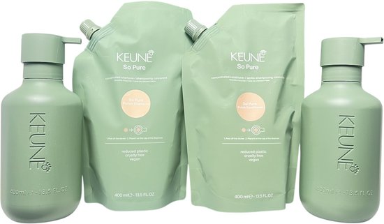 Keune So Pure Polish Shampoo 400ml + Conditioner 400ml navulling + 2 x lege fles 400 ml - afbeelding 1