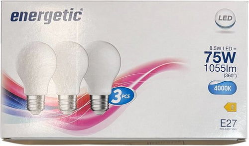 15 x Energetic LED lamp E27 fitting A60 8.5 W (75w) Wit Licht (4000K) 1055 Lumen Mat Glas - afbeelding 1