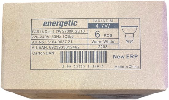 6 x GU10 Spot Led Lamp Dimbaar Energetic - 4,7W - Vervangt 50W Warm Wit - afbeelding 3