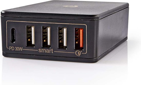 Nedis Oplader - 2x 3,0 A / 3x 2,4 A - Outputs: 5 - Poorttype: 1x USB-C / 4x USB-A - Geen Kabel Inbegrepen - 63 W - Automatische voltage selectie - afbeelding 3