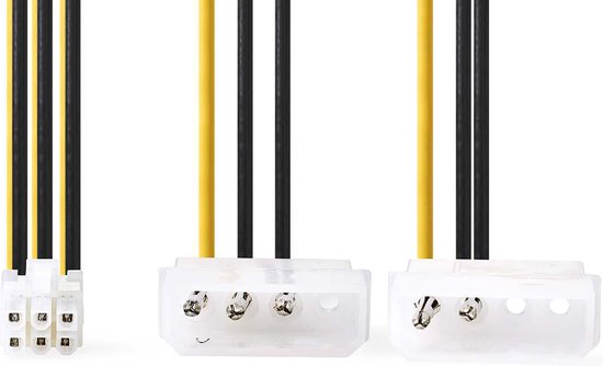 Nedis Interne Voedingskabel - 2x Molex Male - PCI-Express Female - Verguld - 0.20 m - Rond - PVC - Geel / Zwart - Polybag - afbeelding 1