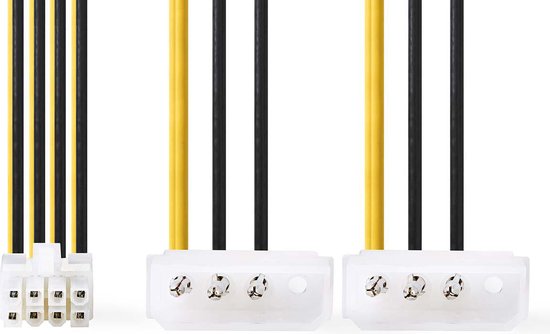 Nedis Interne Voedingskabel - EPS 8-Pins Male - 2x Molex Male - Verguld - 0.15 m - Rond - PVC - Geel / Zwart - Envelop - afbeelding 4