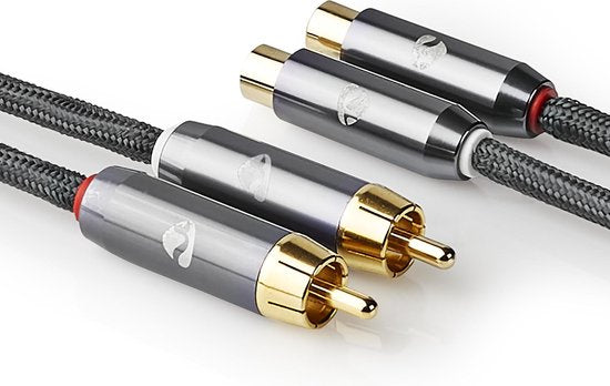 Stereo-Audiokabel - 2x RCA Male - 2x RCA Female - Verguld - 2.00 m - Rond - Grijs / Gun Metal Grijs - Cover Window Box - afbeelding 4