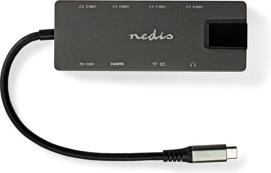 Nedis USB Multi-Port Adapter - 10-in-1 - USB 3.2 Gen 1 - USB-C Male - HDMI Output / RJ45 Female / SD / 2x USB-C / 3,5 mm Female / 3x USB-A Female - 5 Gbps - 0.20 m - Rond - Verguld - PVC - afbeelding 3