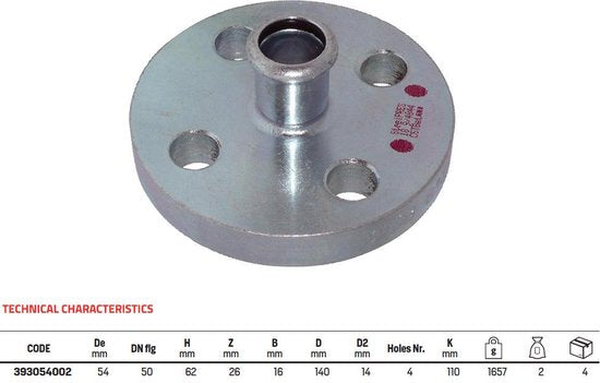 Raccorderie Metalliche Steelpres 393054002 Ø54mm Overgangsflens - 1 stuk - afbeelding 2