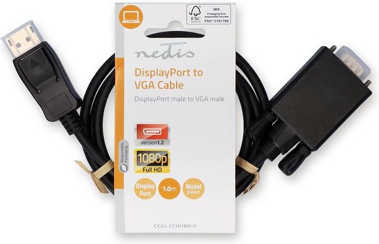 Nedis Displayport - Vga-kabel Displayport Male - Vga Male 2,0 M Zwart - afbeelding 2