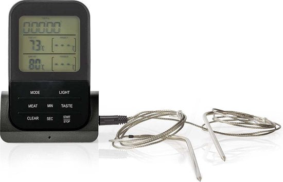 Nedis Vleesthermometer - Alarm / Draadloos / Temperatuurinstelling / Timer - LCD-Scherm - 0 - 250 °C - Zwart - afbeelding 1