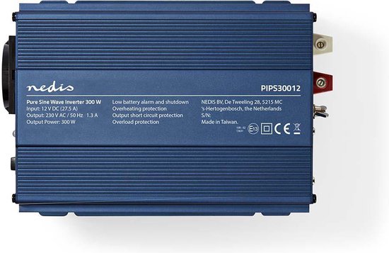 Nedis Omvormer Pure Sinusgolf - Ingangsvoltage: 12 V DC - Apparaat stroomoutput: Type F (CEE 7/3) - 230 V AC 50 Hz - 300 W - Piekvermogen: 500 W - Screw Terminal - Zuivere Sinusgolf - Zekering - Blauw - afbeelding 4