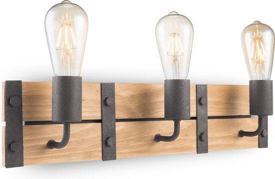 Home Sweet Home - Industriële Wandlamp Denton - Muurlamp gemaakt van hout - Antraciet - 55/11/13cm - wandlamp geschikt voor woonkamer, slaapkamer- geschikt voor E27 LED lichtbron - afbeelding 1