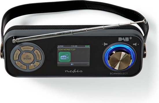 Nedis DAB+ Radio - Tafelmodel - DAB+ / FM - 2.40 " - Kleurenscherm - Batterij Gevoed / Netvoeding - Digitaal - 24 W - Bluetooth - Koptelefoonoutput - Wekkerfunctie - Slaaptimer - IP20 - Handvat - Zwart - afbeelding 3