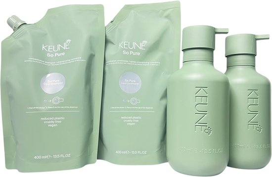 Keune So Pure Cool Shampoo + Cool Conditioner 400ml + 2 x Vulfles 400ml - afbeelding 1